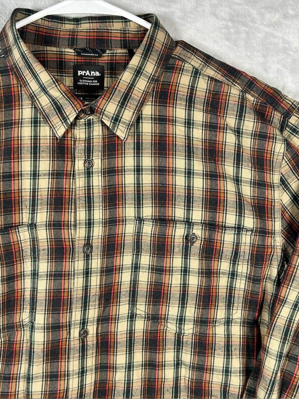 PrAna Shirt Mens XL Multicolor Plaid Cotton Button Front Long Sleeve Casual